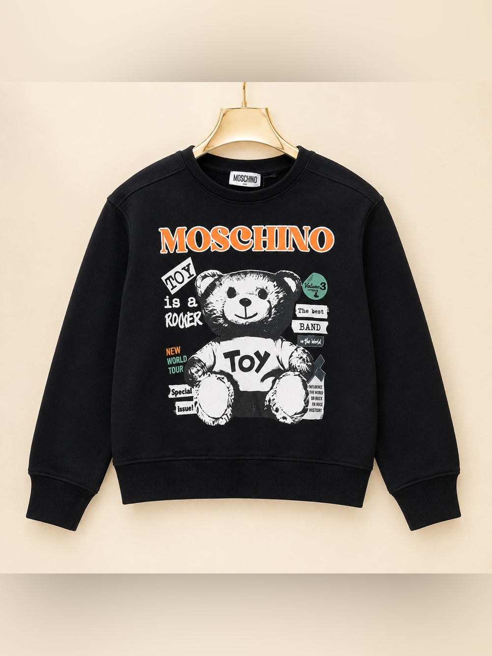 Moschino Teen Toy Is a Rocker Teddy Bear Sweatshirt Black Size 12